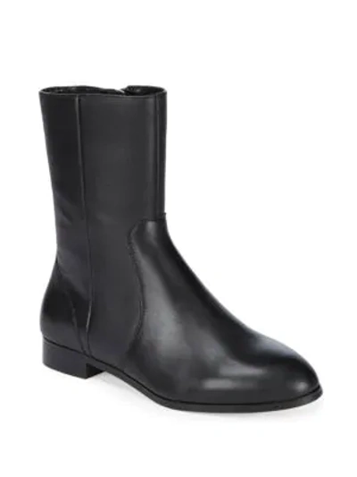 Shop Saks Fifth Avenue Paneled Almond Toe Leather Ankle Boots In Black