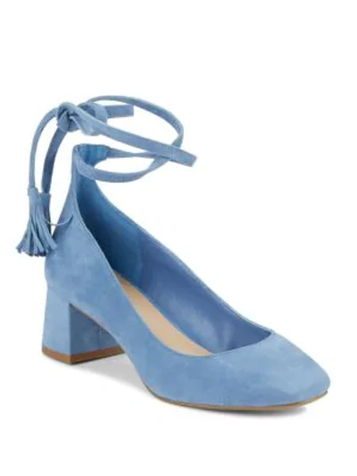 Shop Saks Fifth Avenue Bambi Leather Ankle Wrap Pumps In Powder Blue