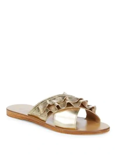 Shop Saks Fifth Avenue Leather Ruffle Sandals In Gold