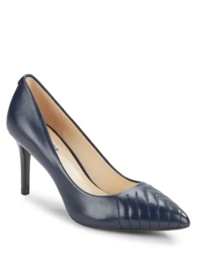 Shop Karl Lagerfeld Roulle Leather Point-toe Pumps In Midnight