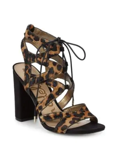 Shop Sam Edelman Calf Hair & Leather Ankle Strap Sandals In Brown Leopard