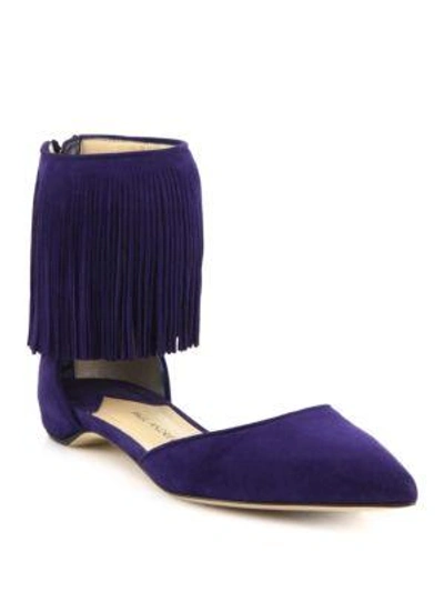 Shop Paul Andrew Espanola Fringed Suede Flats In Twilight