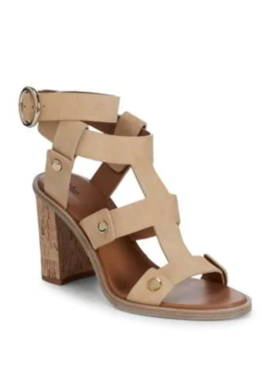 Shop Frye Nina Rivet Leather Ankle-strap Sandals In Beige