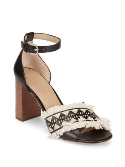 Shop Pour La Victoire Fringed Stacked Block Leather Sandals In Black