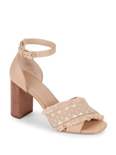 Shop Pour La Victoire Fringed Stacked Block Leather Sandals In Natural