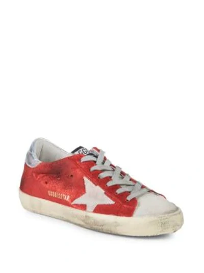 Shop Golden Goose Star Leather Low-top Sneakers In Red Glitter