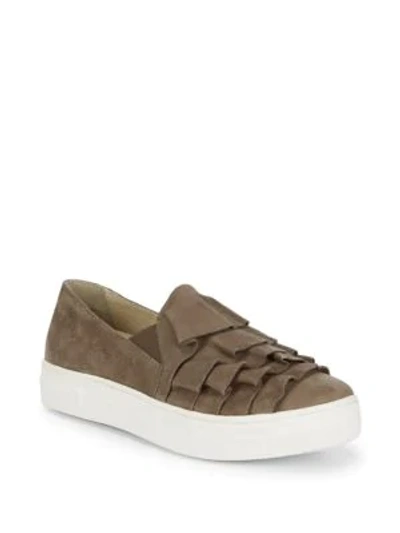 Shop Seychelles Slip-on Suede Ruffle Sneakers In Taupe