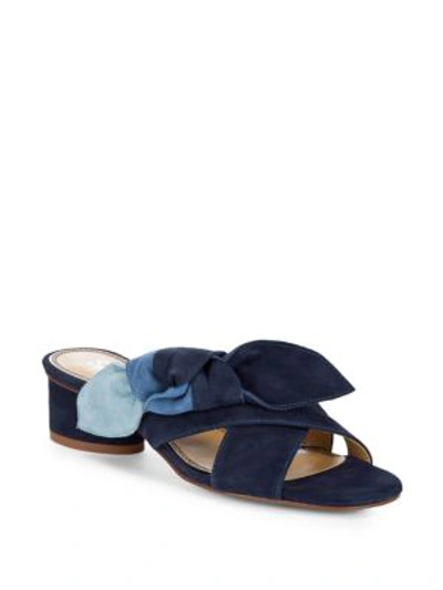 Shop Splendid Knotted Suede Mules In Blue