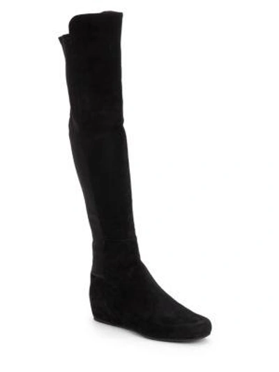 Shop Stuart Weitzman Lander Over-the-knee Wedge Boots In Black Suede