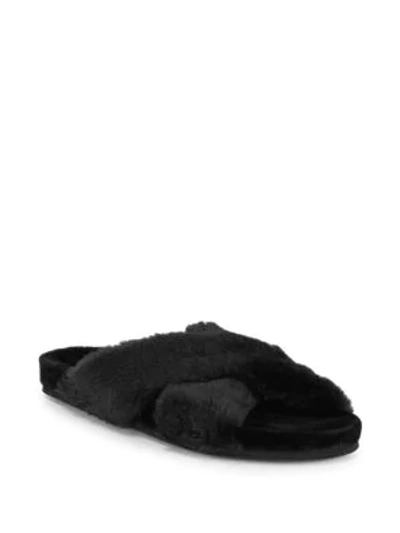 Shop Saks Fifth Avenue Faux-fur Slides In Black