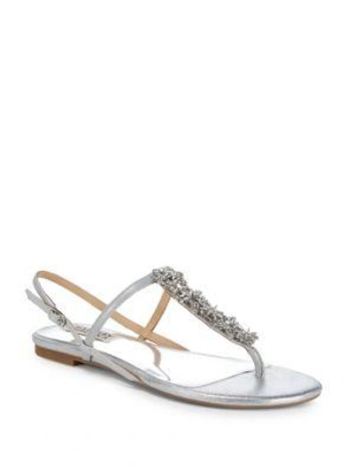 Shop Badgley Mischka Embellished Leather Thong Sandals In Silver