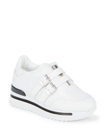 Shop John Galliano Double Buckle Leather Sneakers In White