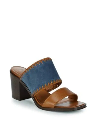 Shop Frye Ashley Suede And Leather Mules In Aqua Whiskey