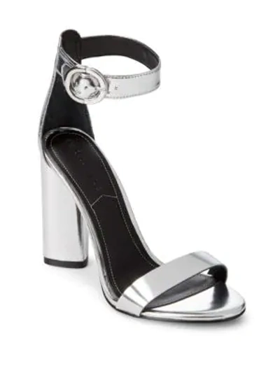 Shop Kendall + Kylie Giselle High-heel Suede Ankle Strap Sandals In Silver