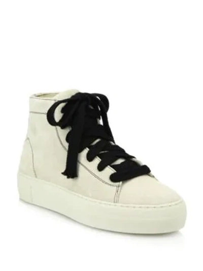 Shop Helmut Lang High-top Suede Lace-up Sneakers In Cream