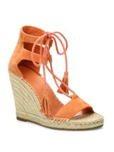 Shop Joie Delilah Lace-up Suede Espadrille Wedge Sandals In Persimmon