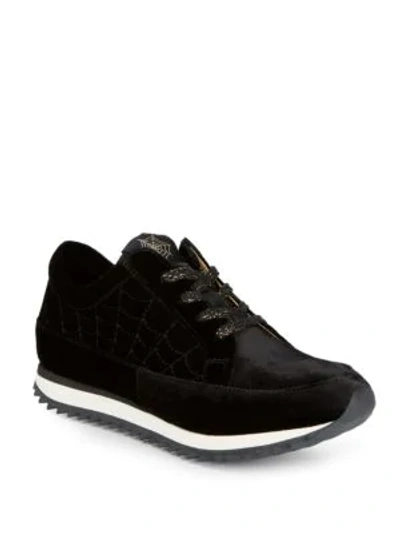 Shop Charlotte Olympia Work It Webbed Sneakers In Black Velvet