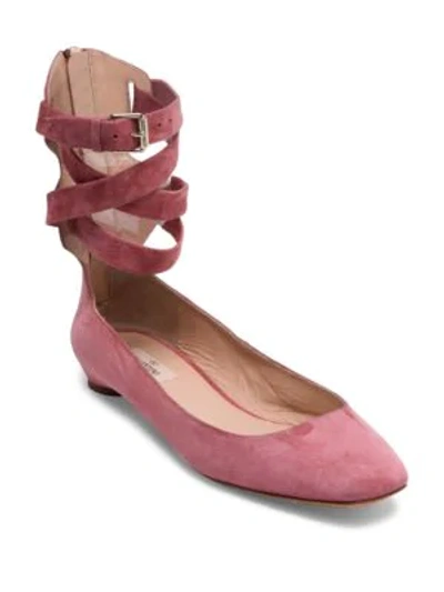 Shop Valentino Suede Ankle Strap Ballerina Flats In Mauve