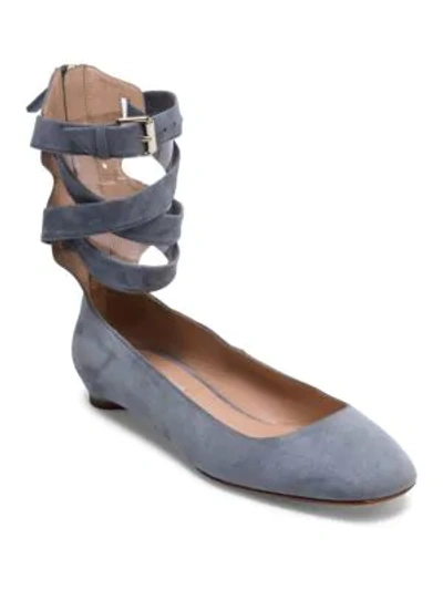 Shop Valentino Suede Ankle Strap Ballerina Flats In Deep Blue