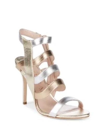 Shop Aperlai Open Toe Leather Sandals In Silver Gold