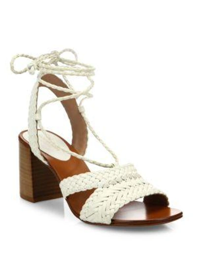Shop Michael Kors Lawson Ankle-wrap Woven Leather Sandals In Optic White