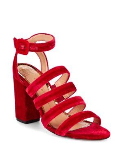 Shop Charlotte Olympia Block Heel Ankle Strap Sandals In Red