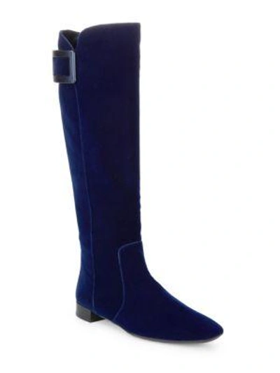 Shop Roger Vivier Velvet Knee-high Boots In Dark Blue