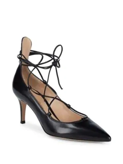 Shop Gianvito Rossi Leather Ankle Strap Pumps In Black