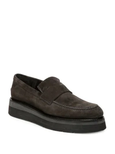 Shop Vince Dorsey Leather Platform Loafers In Tarmac