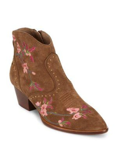 Shop Ash Heidi Embroidered Suede Booties In Russet