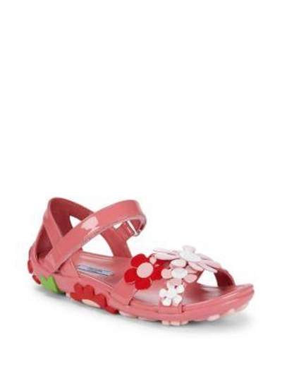 Shop Prada Patent Leather Flower Sandals In Pink
