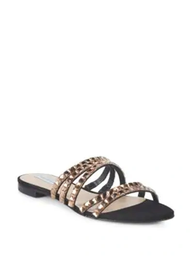 Shop Saks Fifth Avenue Embellished Leather Slides In Black