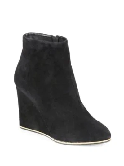 Shop Ferragamo Fiamma Suede Wedge Ankle Boots In Nero