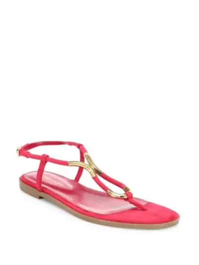 Shop Sergio Rossi Twist Suede Flat Sandals In Electric Pink