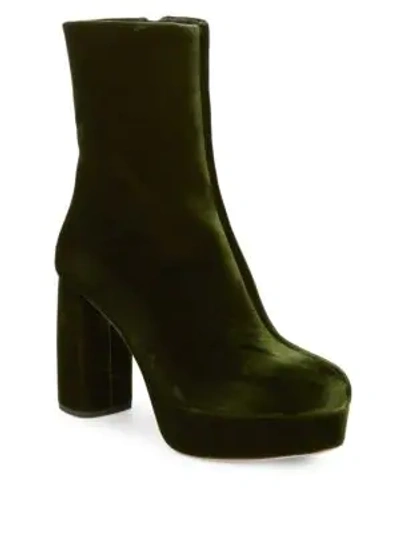Shop Miu Miu Velvet Ankle Boots In Green