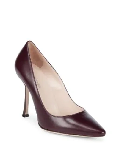 Shop Jimmy Choo Point Toe Leather Pumps In Burgundy