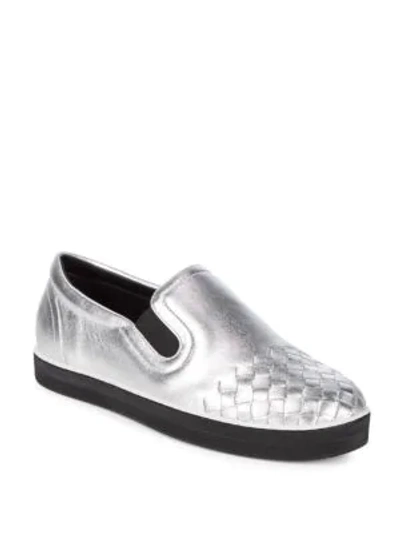Shop Bottega Veneta Woven Leather Slip-on Shoes In Silver