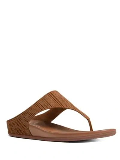Shop Fitflop Banda Tm Perforated Nubuck Thong Sandals In Tan