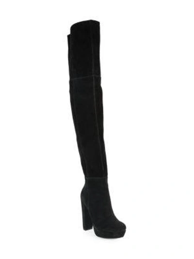 Shop Alice And Olivia Halle Over-the-knee Suede Boots In Black