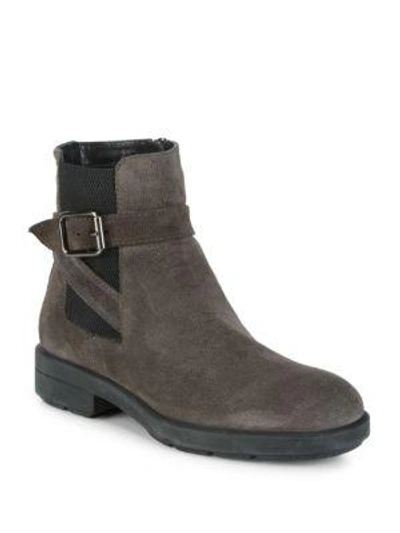 Shop Aquatalia Lucy Pebbled Round Toe Boots In Dark Grey
