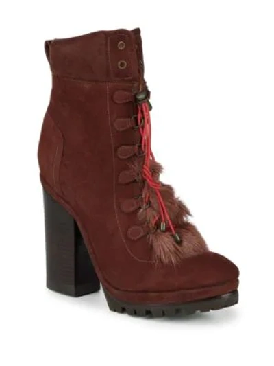 Shop Schutz Dalenna Rabbit Fur-trimmed Leather Booties In Hot Chocolate