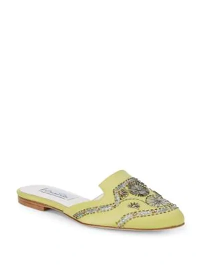 Shop Oscar De La Renta Spanish Embellished Mules In Citron