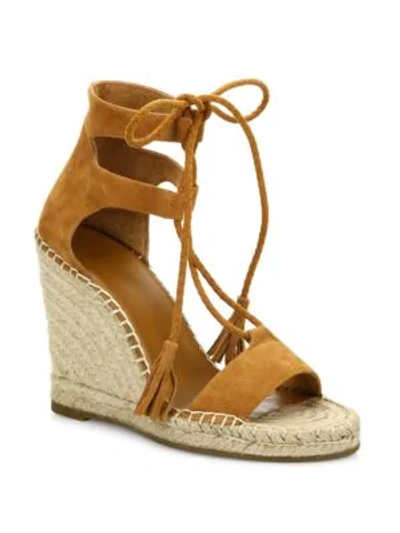 Shop Joie Delilah Lace-up Suede Espadrille Wedge Sandals In Whiskey