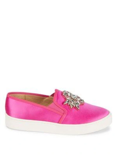 Shop Badgley Mischka Barre Embellished Slip-on Sneakers In Pink