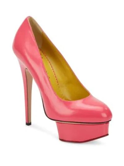 Shop Charlotte Olympia Dolly Leather Platform Pumps In Shocking Pink