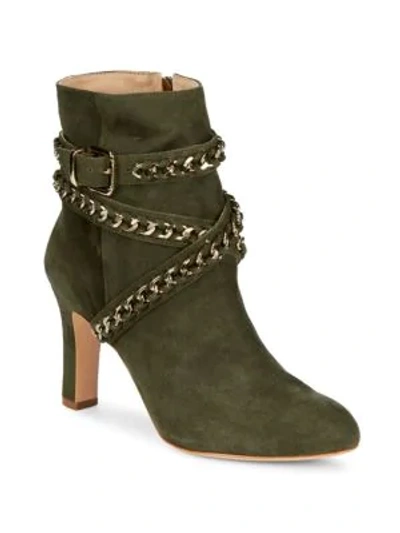 Shop Schutz Izzy Ankle Wrap Suede Boots In Military Green