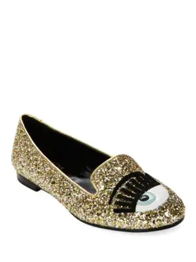 Shop Chiara Ferragni Winking Glitter Loafers In Gold