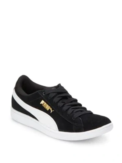 Shop Puma Vikky Suede Lace-up Sneakers In Black