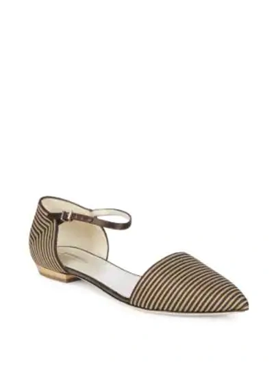 Shop Giorgio Armani Buckled Silk Flats In Moroccan White