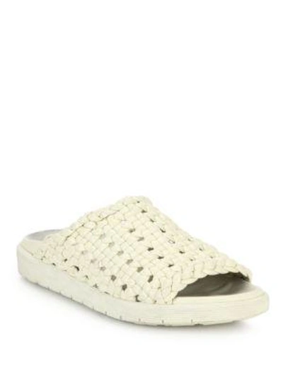 Shop Helmut Lang Woven Leather Slides In Cream